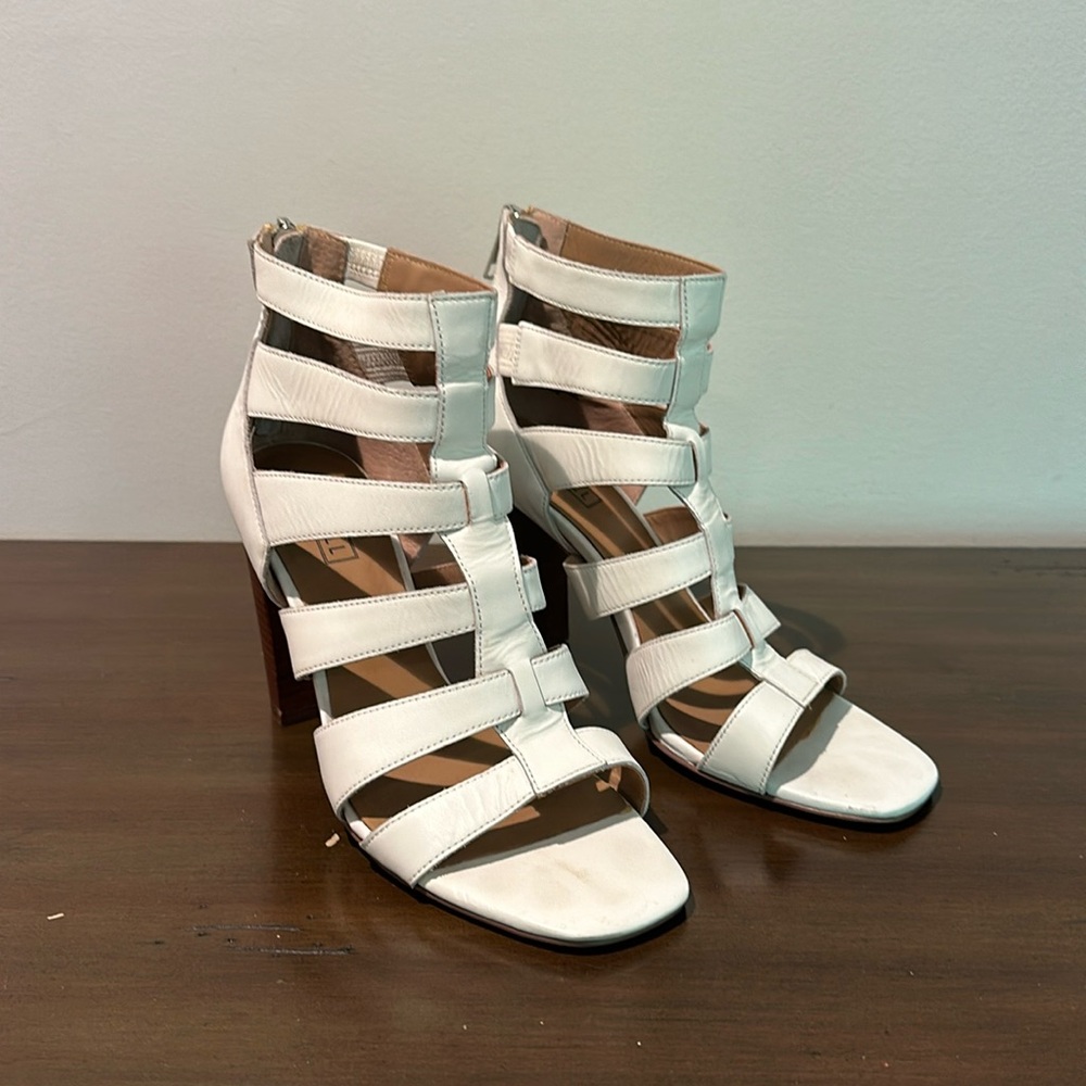Atwell White Leather Heeled Sandal 8.5